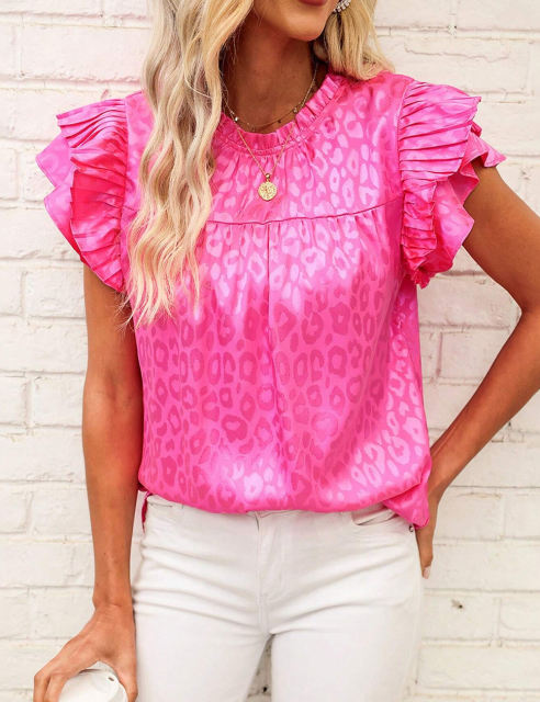 Hot Pink Leopard Print Ruffled Sleeve Blouse