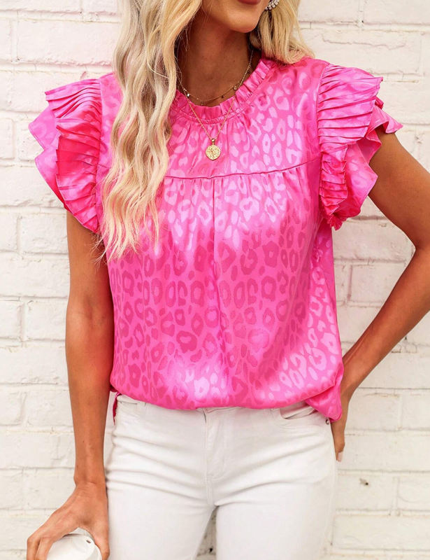 Hot Pink Leopard Print Ruffled Sleeve Blouse