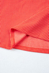 Orange Ribbed Textured Knit Loose Fit Tee and Shorts Set