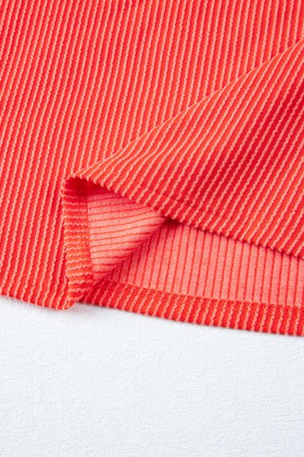 Orange Ribbed Textured Knit Loose Fit Tee and Shorts Set