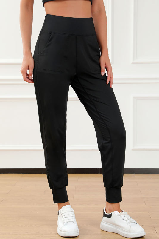 Black Exposed Seam High Waist Pocketed Joggers