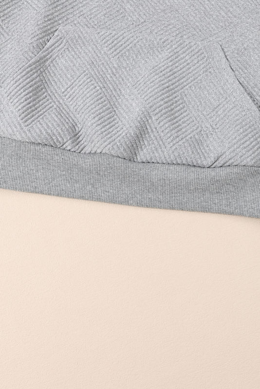 Light Grey Textured Knit Buttoned Kangaroo Pocket Sweatshirt