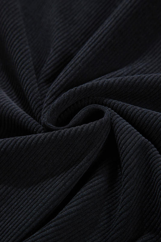 Black Hooded Drawstring Pockets Corduroy Shacket