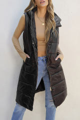 Black Hooded Long Quilted Vest Coat