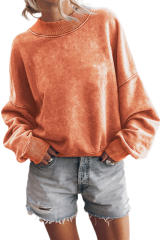 Orange  Drop Shoulder Crew Neck Pullover Sweatshirt