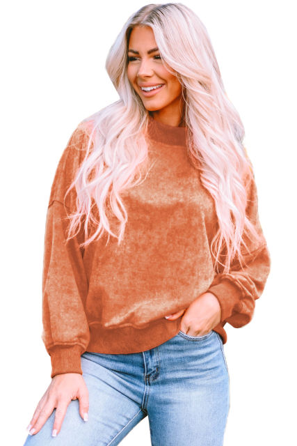 Orange  Drop Shoulder Crew Neck Pullover Sweatshirt