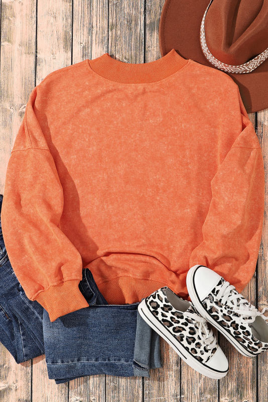 Orange  Drop Shoulder Crew Neck Pullover Sweatshirt