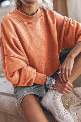 Orange  Drop Shoulder Crew Neck Pullover Sweatshirt