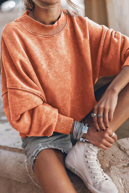 Orange  Drop Shoulder Crew Neck Pullover Sweatshirt