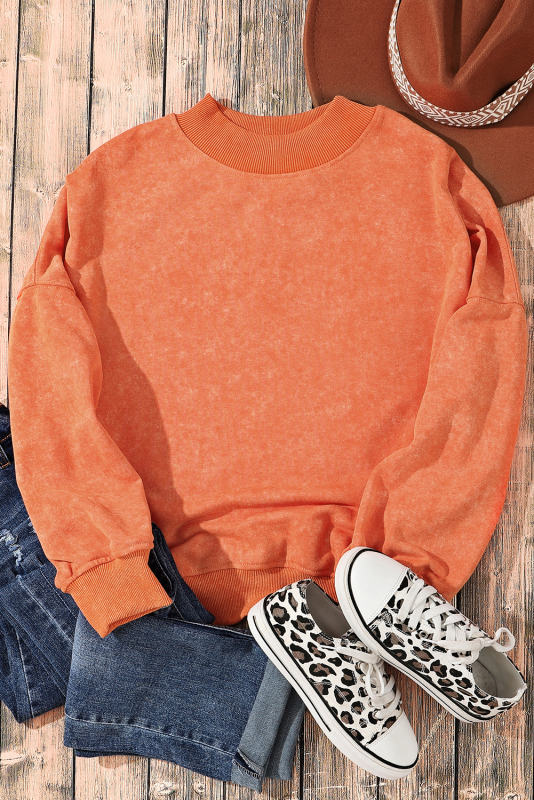 Orange  Drop Shoulder Crew Neck Pullover Sweatshirt