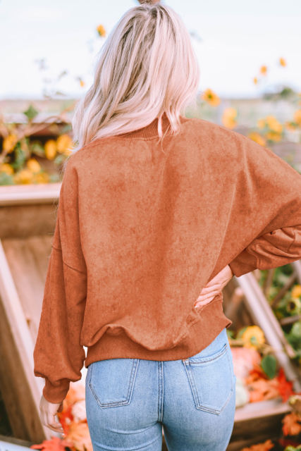 Orange  Drop Shoulder Crew Neck Pullover Sweatshirt