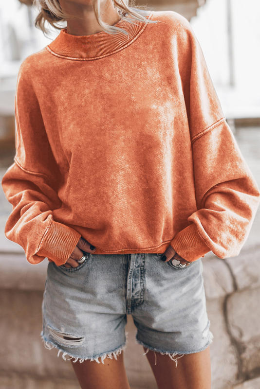 Orange  Drop Shoulder Crew Neck Pullover Sweatshirt