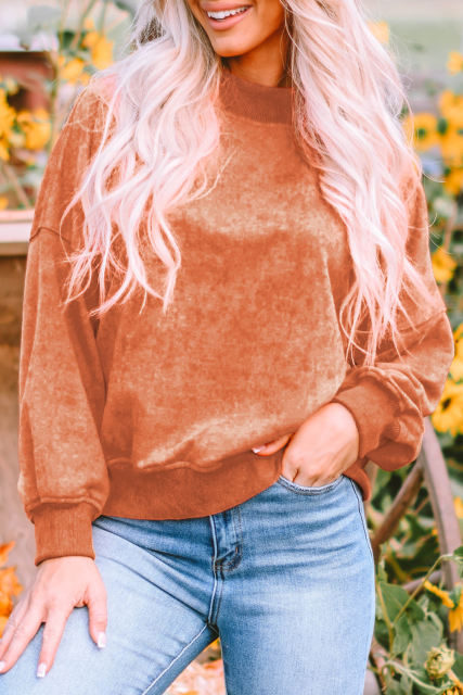Orange  Drop Shoulder Crew Neck Pullover Sweatshirt