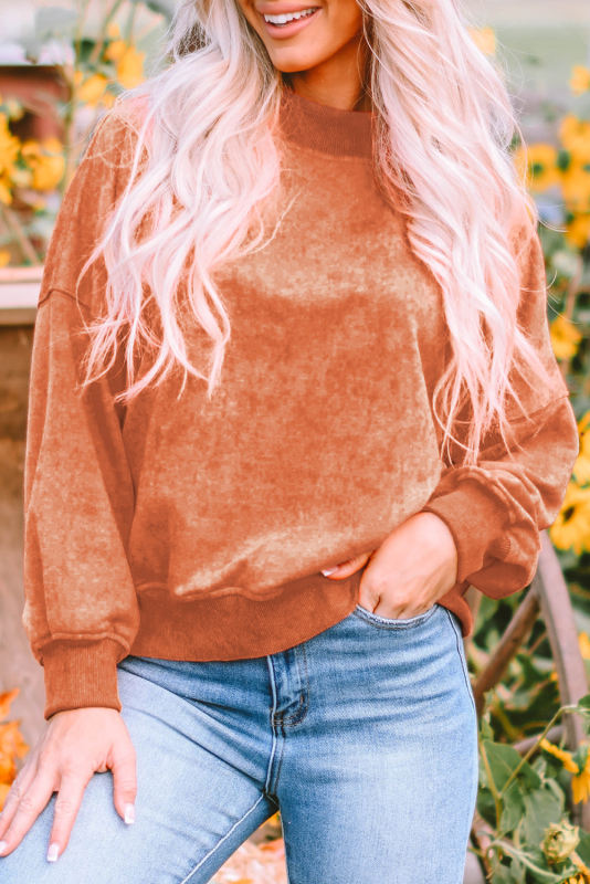 Orange  Drop Shoulder Crew Neck Pullover Sweatshirt