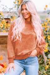 Orange  Drop Shoulder Crew Neck Pullover Sweatshirt
