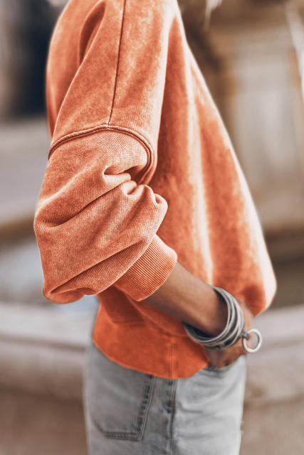 Orange  Drop Shoulder Crew Neck Pullover Sweatshirt