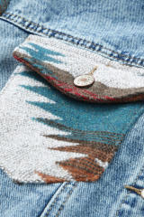 Multicolor Aztec Print Frayed Hem Denim Jacket