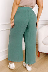 Smoke Green Plus Size Textured Frayed Edge Wide Leg Pants