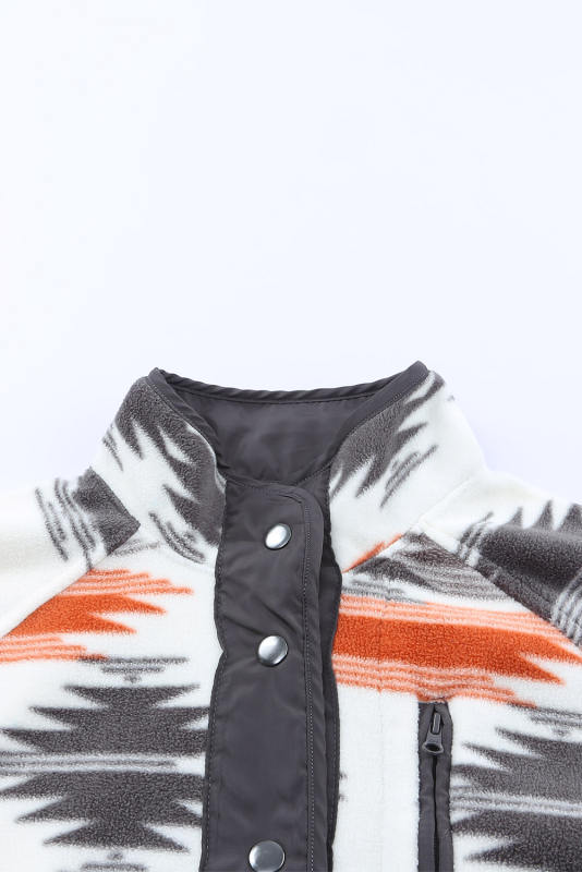 Gray Western Aztec Snap Buttoned Fleece Jacket