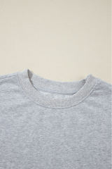 Light Grey Plain Drop Shoulder Crewneck Pullover Sweatshirt