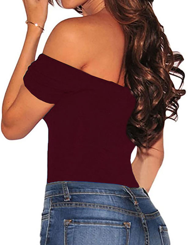 Burgundy Off Shoulder Bodysuit LC32052-103