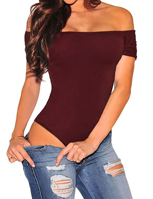 Burgundy Off Shoulder Bodysuit LC32052-103