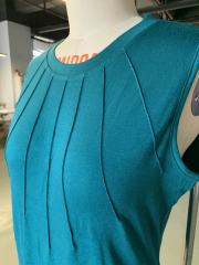 Peacock Blue Sleeveless Round Neck Pleated Tank Top