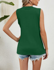 Green Sleeveless Round Neck Pleated Tank Top