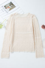 White Geometric Lace Buttoned Decor Long Sleeve Blouse