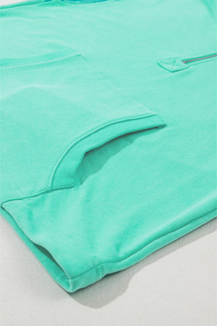 Aruba Blue Solid Kangaroo Pocket Half Zipper Oversized Hoodie