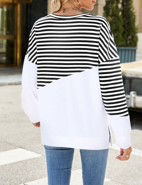 Black Striped Splicing Long Sleeve Sweatshirt