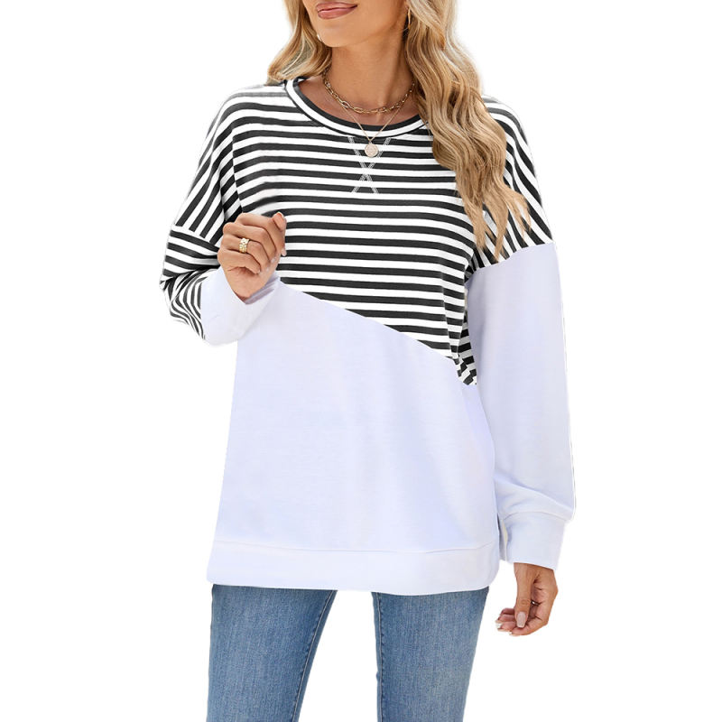 Black Striped Splicing Long Sleeve Sweatshirt