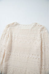 White Geometric Lace Buttoned Decor Long Sleeve Blouse