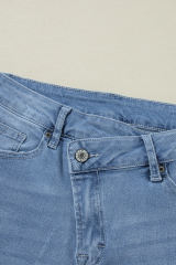 Dusk Blue High Rise Asymmetric Button Zip Fly Ripped Jeans