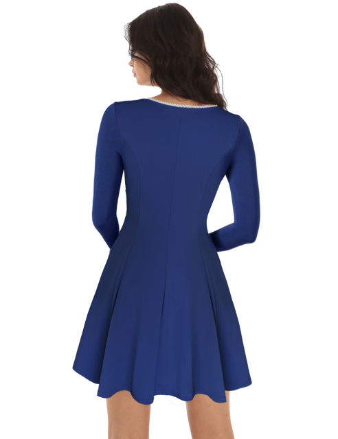 Royal Blue Square Neck Slim Waist Long Sleeve Dress