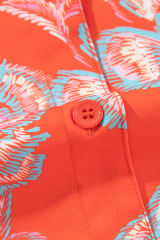 Red Floral Print Lapel Collar Loose Shirt Mini Dress