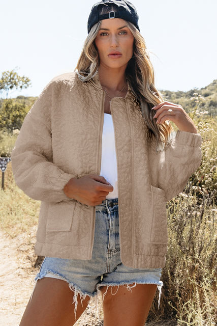 Light French Beige Floral Quilted Jacket