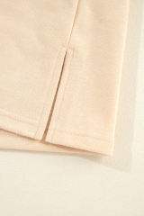 Light French Beige Striped Colorblock Patchwork Collar Sweatshirt