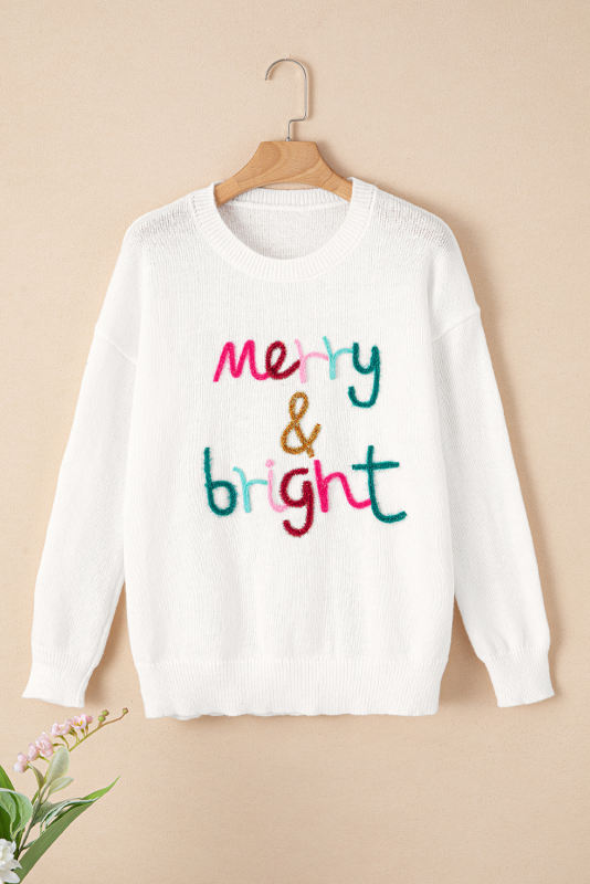 White Merry &amp; Bright Round Neck Casual Sweater