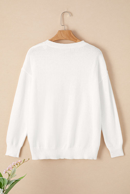 White Merry &amp; Bright Round Neck Casual Sweater