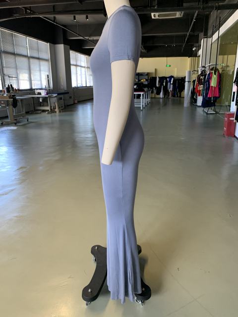 Blue Solid Color Short Sleeve Bodycon Dress