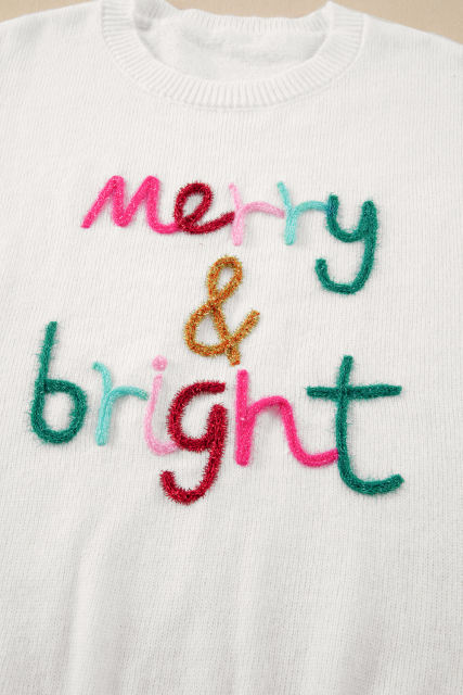White Merry &amp; Bright Round Neck Casual Sweater