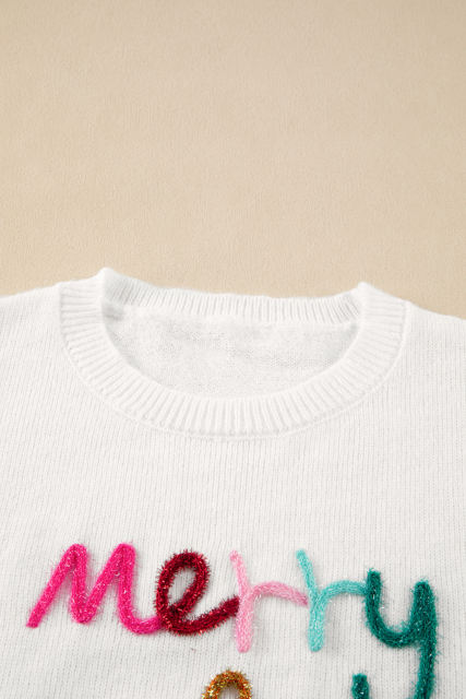 White Merry &amp; Bright Round Neck Casual Sweater