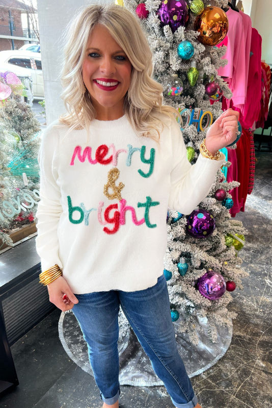 White Merry &amp; Bright Round Neck Casual Sweater