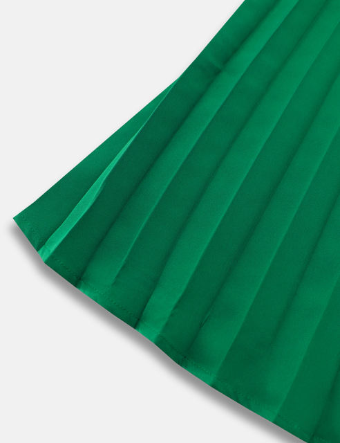 Green Backless Halter Neck Pleated Long Dress