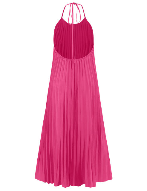 Rosy Backless Halter Neck Pleated Long Dress