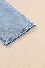 Sky Blue Light Wash Frayed Slim Fit High Waist Jeans