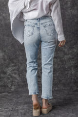 Sky Blue Light Wash Frayed Slim Fit High Waist Jeans