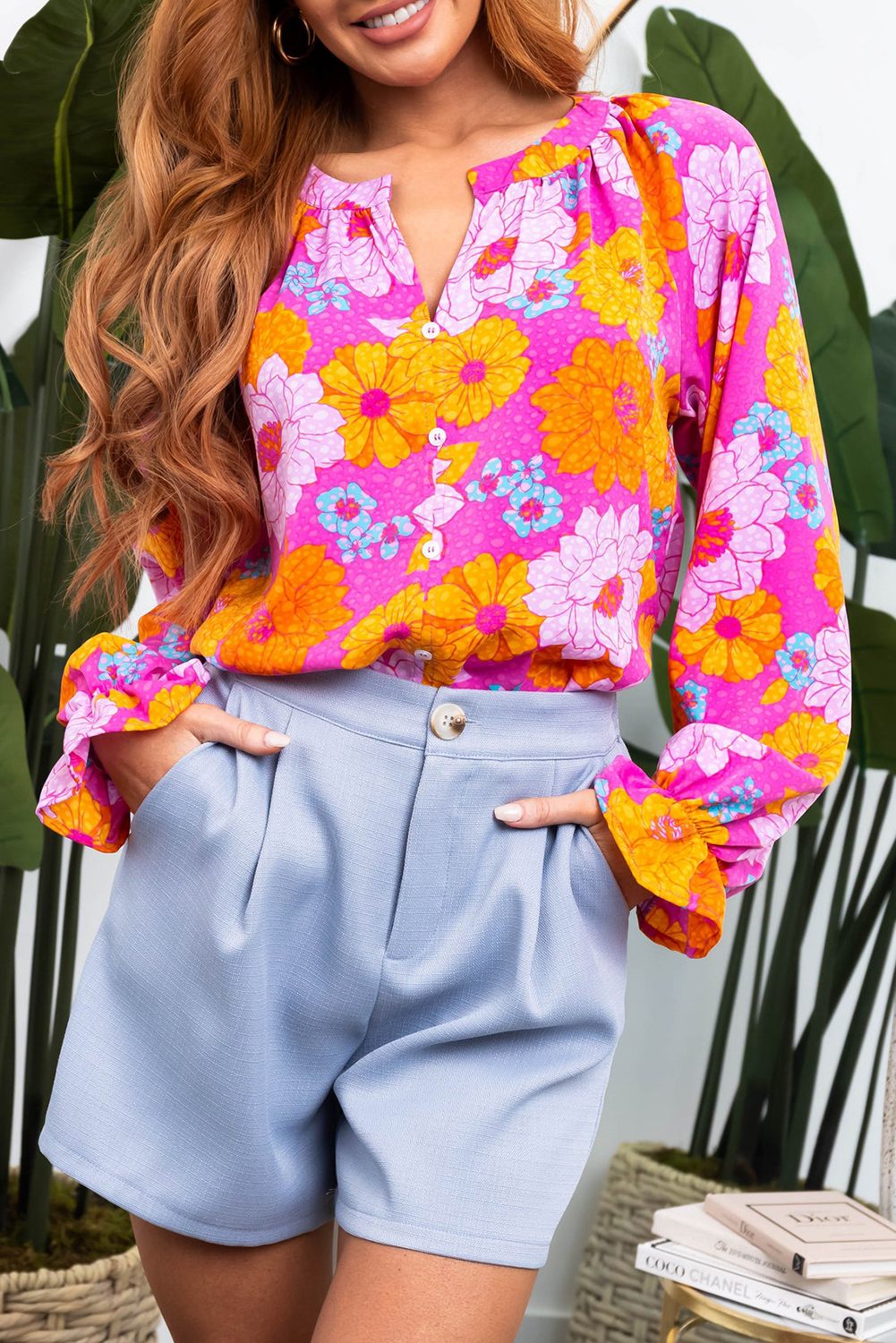 Full Size Notched Flounce Sleeve Blouse Plus Size
