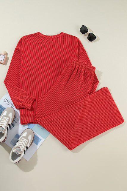Fiery Red JOLLY Corded Long Sleeve Top and Pockets Pants Set
